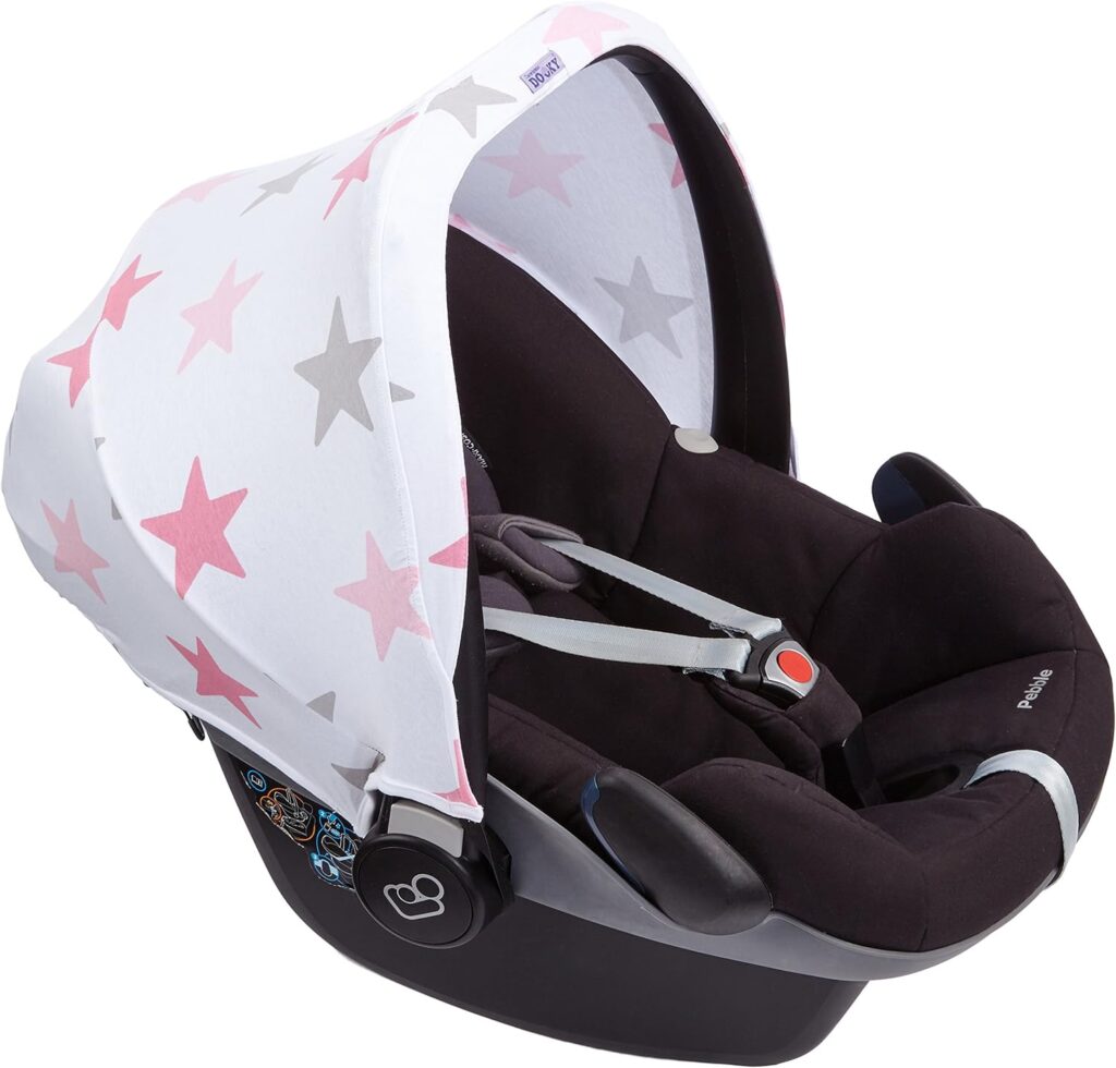 Dooky Hoody Style UV+ Universal Cover (Sun Rain Protection) for Maxi COSI Cabrio/CabrioFix/Pebble/Citi, Römer ther Baby Car Seats, Pink Stars Dooky Hoody Style UV+ Universal Cover (Sun Rain Protection) for Maxi COSI Cabrio/CabrioFix/Pebble/Citi, Römer ther Baby Car Seats, Pink Stars